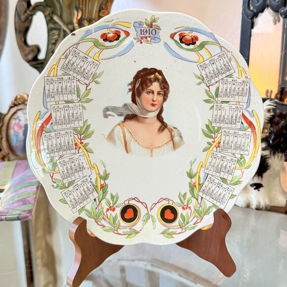 Antique Other - 1910 Promotional Calander Plate with Wood stand